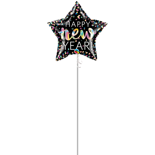New Year Iridescent Helium Foil Shaped Balloon - Inflated Balloon in a Box