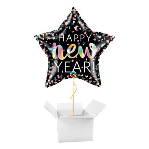 New Year Iridescent Helium Foil Shaped Balloon - Inflated Balloon in a Box Product Gallery Image