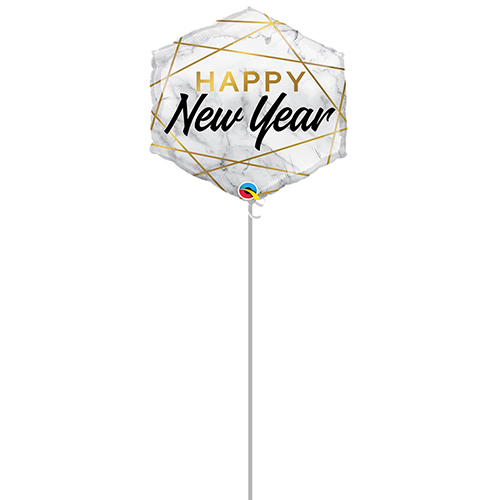 New Year Marble Rectangles Helium Foil Shaped Balloon - Inflated Balloon in a Box
