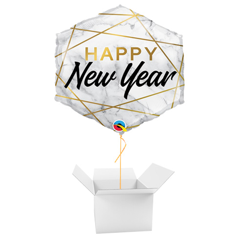 New Year Marble Rectangles Helium Foil Shaped Balloon - Inflated Balloon in a Box Product Gallery Image