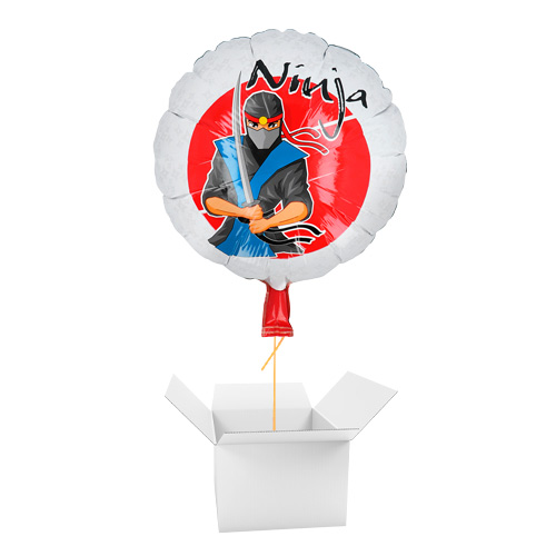 Ninja Round Foil Helium Balloon - Inflated Balloon in a Box
