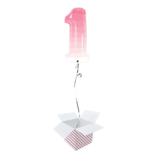 Number 1 Pink Ombre Helium Foil Giant Qualatex Balloon - Inflated Balloon in a Box Product Gallery Image