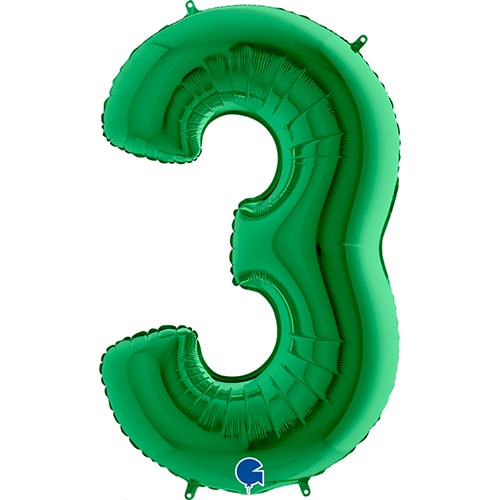 Green Number 3 Helium Foil Giant Balloon 102cm / 40 in Product Image