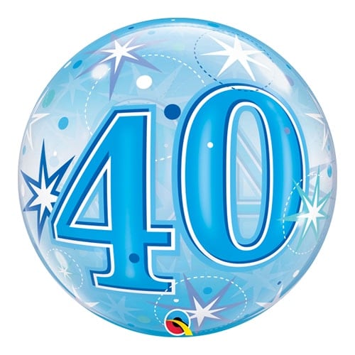Number 40 Blue Starbust Sparkle Bubble Helium Qualatex Balloon 56cm / 22 Inch Product Image