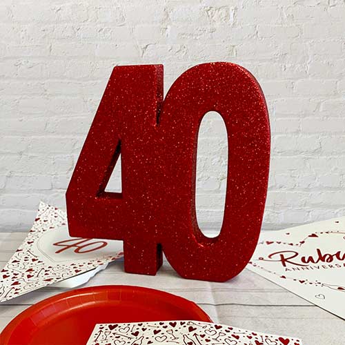 Number 40 Ruby Red Glitter Table Decoration 20cm Product Gallery Image