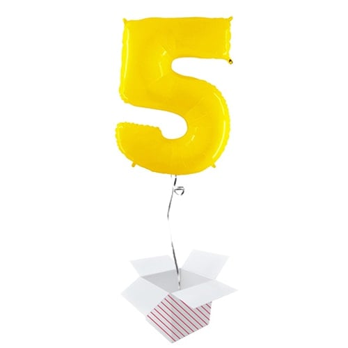 Number 5 Yellow Helium Foil Giant Balloon - Inflated Balloon in a Box Product Gallery Image