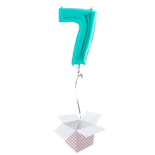 Turquoise Blue Number 7 Helium Foil Giant Balloon - Inflated Balloon in a Box Product Gallery Image