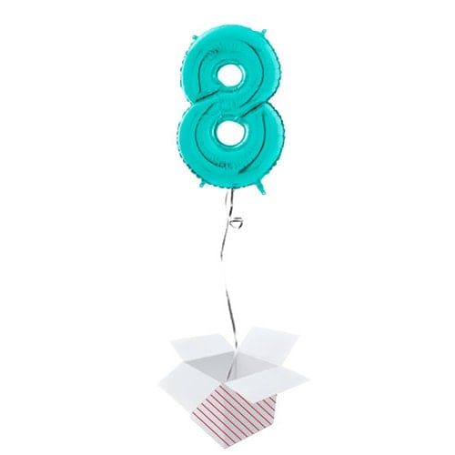 Turquoise Blue Number 8 Helium Foil Giant Balloon - Inflated Balloon in a Box Product Gallery Image