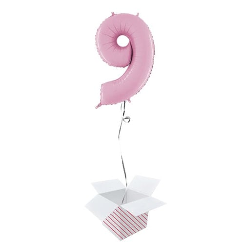 Pastel Pink Number 9 Helium Foil Giant Balloon - Inflated Balloon in a Box Product Image