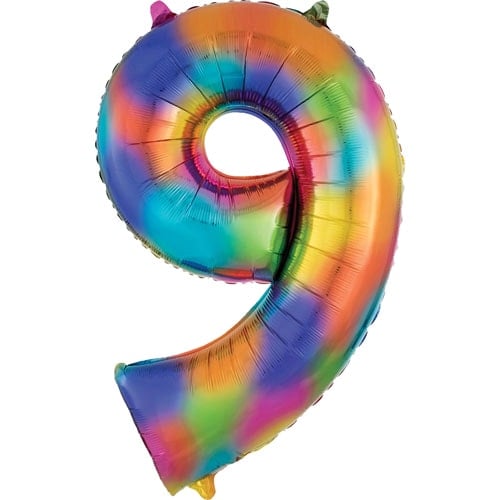 Number 9 Rainbow Splash Helium Foil Giant Balloon 86cm / 34 in Product Image