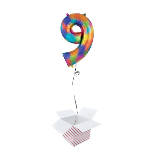 Number 9 Rainbow Splash Helium Foil Giant Balloon - Inflated Balloon in a Box Product Image