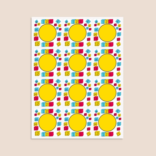 Numbers Design 65mm Square Sticker sheet of 12 Product Gallery Image