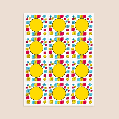 Numbers Design 65mm Square Sticker sheet of 12 Product Gallery Image