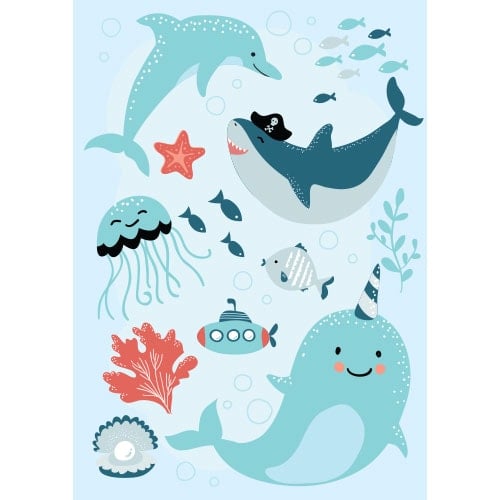 Ocean Party Blue Sea Creatures Design Poster PVC Party Sign Decoration Product Gallery Image