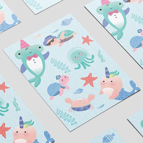 Ocean Party Pastel Sea Creatures Design Poster PVC Party Sign Decoration Product Gallery Image