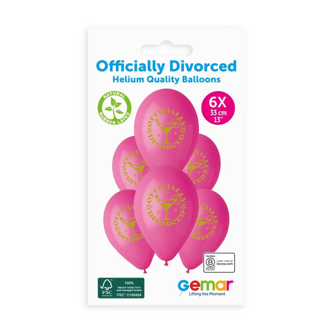 Officially Divorced Hot Pink Latex Balloons 33cm / 13 in - Pack of 6 View 2