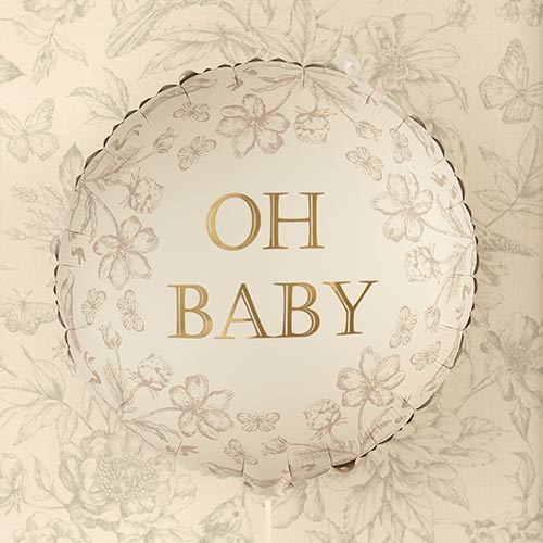 Oh Baby Neutral Floral Round Foil Helium Balloon 45cm / 18 in Product Gallery Image