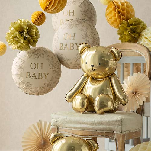 Oh Baby Neutral Floral Round Foil Helium Balloon 45cm / 18 in Product Gallery Image