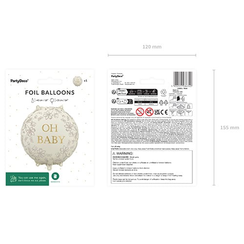 Oh Baby Neutral Floral Round Foil Helium Balloon 45cm / 18 in Product Gallery Image