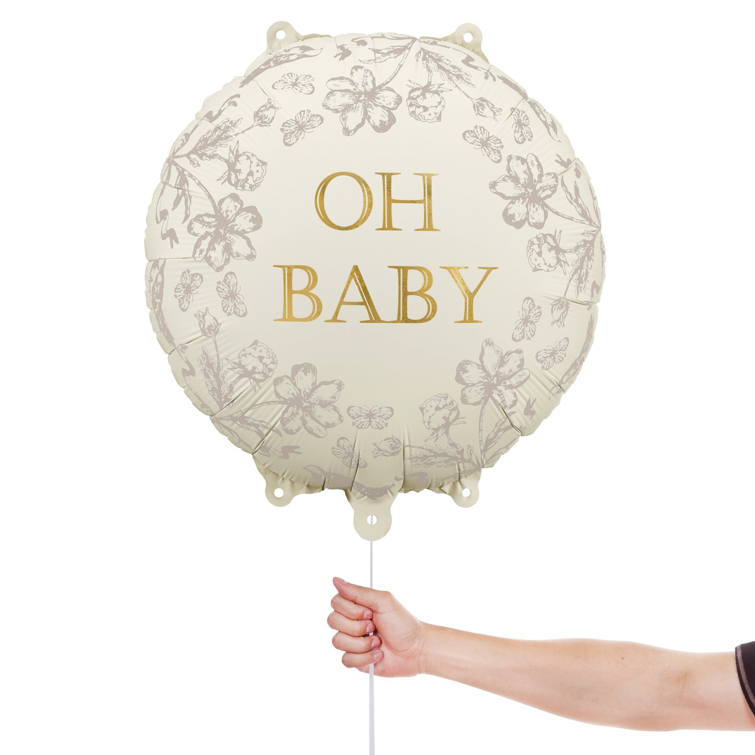 Oh Baby Neutral Floral Round Foil Helium Balloon 45cm / 18 in Product Gallery Image