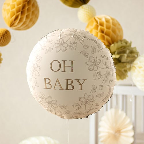 Oh Baby Neutral Floral Round Foil Helium Balloon 45cm / 18 in Product Gallery Image
