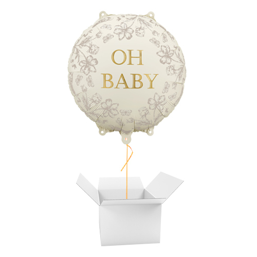 Oh Baby Neutral Floral Round Foil Helium Balloon - Inflated Balloon in a Box Product Image