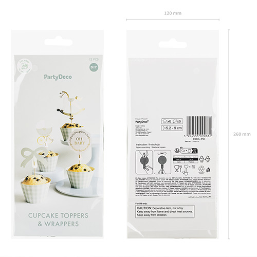 Oh Baby Sage Green Cupcake Toppers & Wraps - Pack of 6 Product Gallery Image