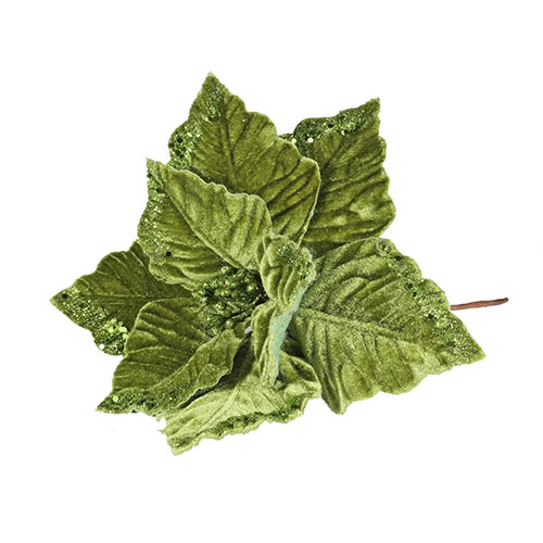 Olive Green Velvet Christmas Poinsettia with Glitter Detail Artificial Flower Decoration 42cm Product Image