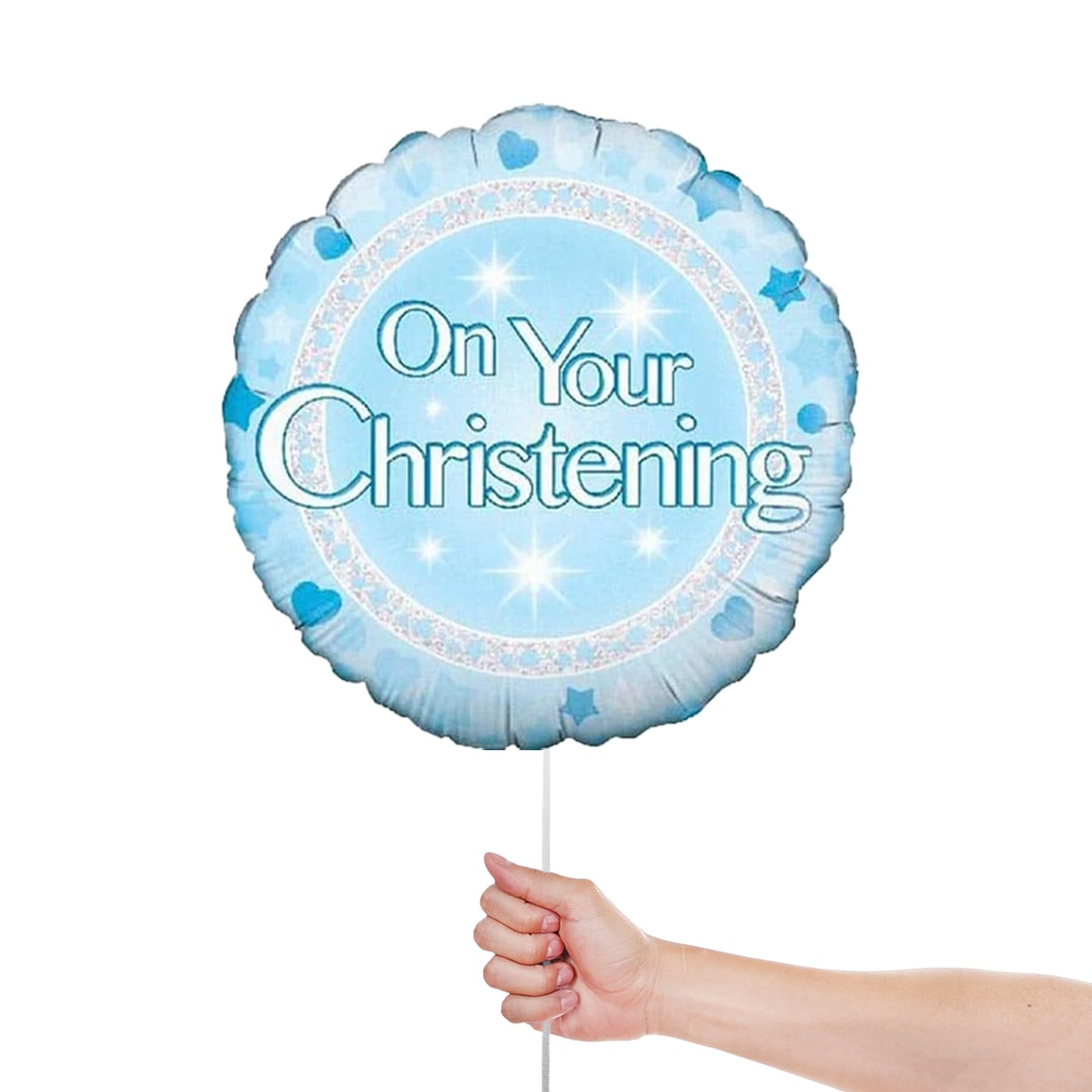 On Your Christening Blue Round Foil Helium Balloon 46cm / 18 in Product Gallery Image