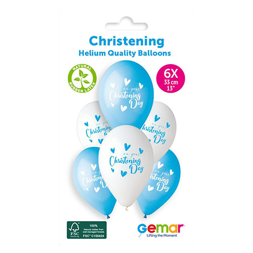 On Your Christening Day Blue Latex Balloons 33cm / 13 in - Pack of 6 Product Gallery Image