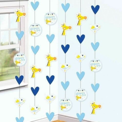 On your Christening Day Blue String Hanging Decorations - Pack of 6