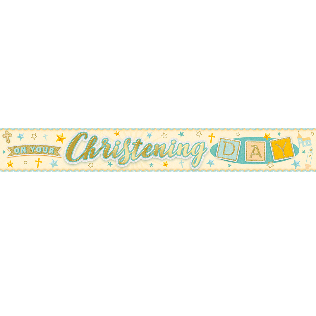 On Your Christening Day Foil Banner 2.7m View 2