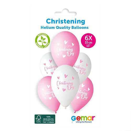 On Your Christening Day Girl Latex Balloons 33cm / 13 in - Pack of 6 Product Gallery Image