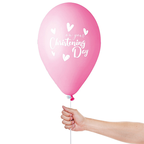 On Your Christening Day Girl Latex Balloons 33cm / 13 in - Pack of 6 Product Gallery Image