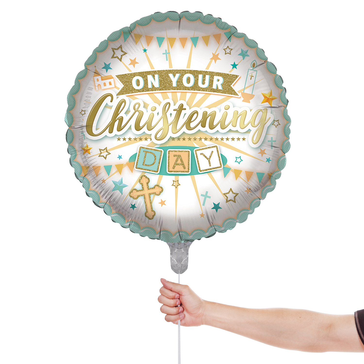 On Your Christening Day Neutral Round Foil Balloon 46cm / 18 in View 2