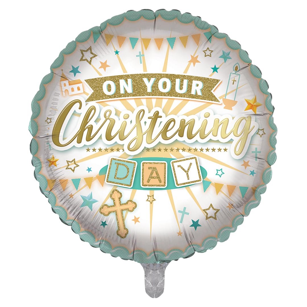 On Your Christening Day Neutral Round Foil Balloon 46cm / 18 in