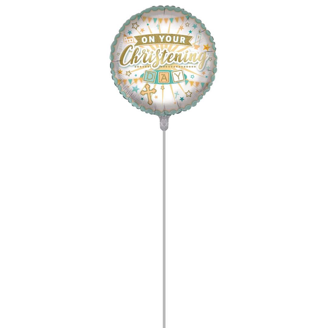 On Your Christening Day Neutral Round Foil Balloon - Inflated Balloon In A Box Product Gallery Image