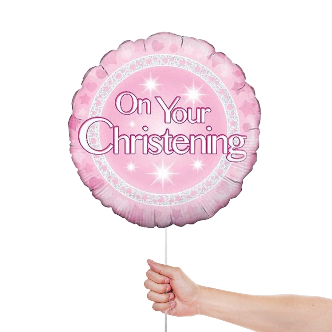 On Your Christening Pink Round Foil Helium Balloon 46cm / 18 in Product Gallery Image