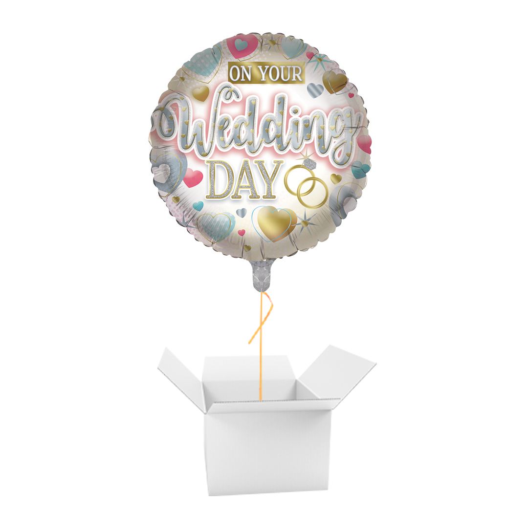 On Your Wedding Day Round Foil Balloon - Inflated Balloon In A Box