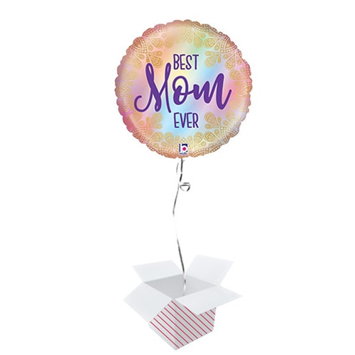 Opal Best Mom Ever Boho Holographic Round Foil Helium Balloon - Inflated Balloon in a Box Product Gallery Image