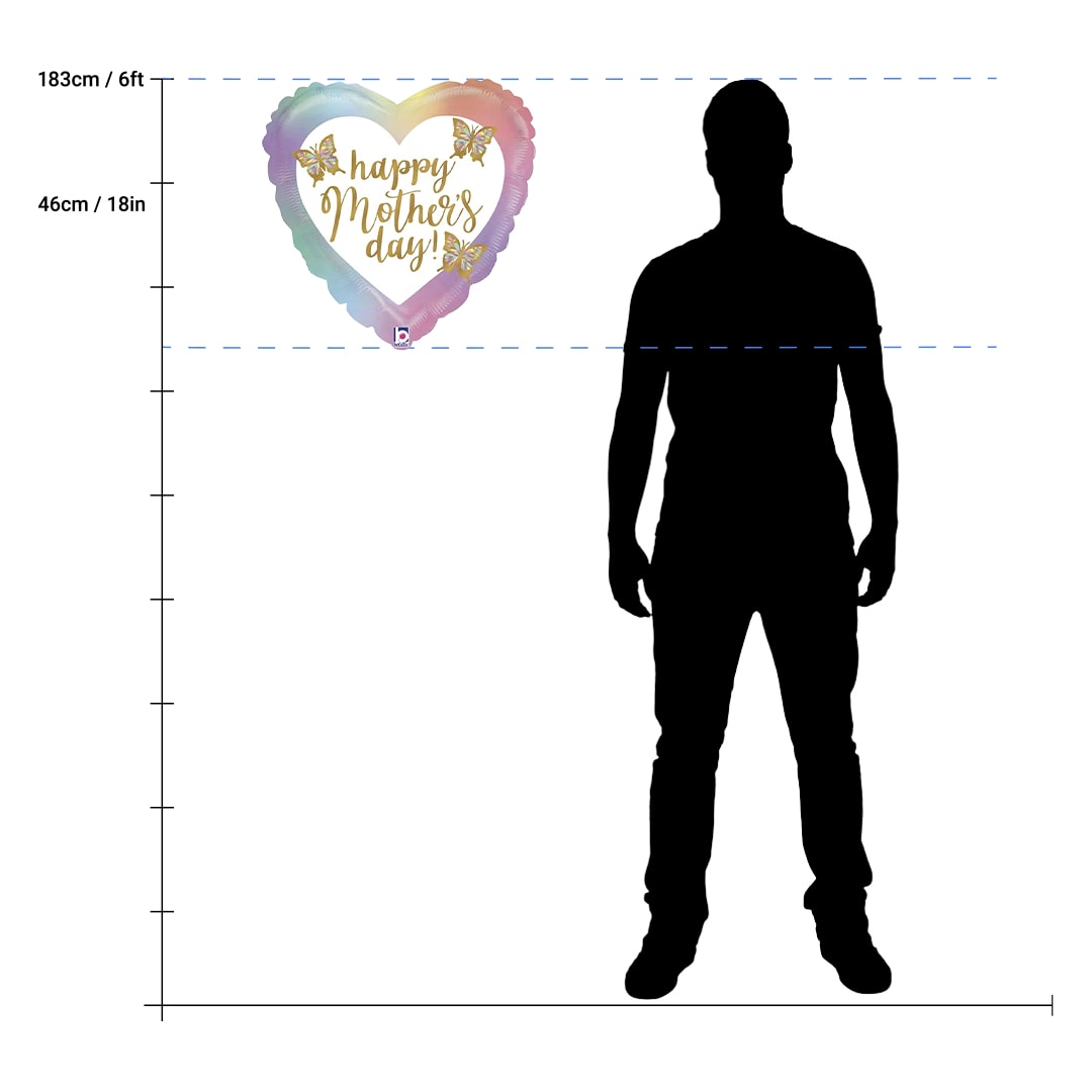 Opal Happy Mother's Day Butterfly Holographic Heart Foil Helium Balloon 46cm / 18 in Product Gallery Image