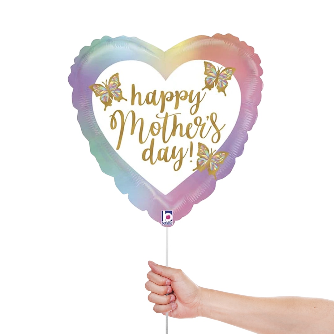 Opal Happy Mother's Day Butterfly Holographic Heart Foil Helium Balloon 46cm / 18 in Product Gallery Image