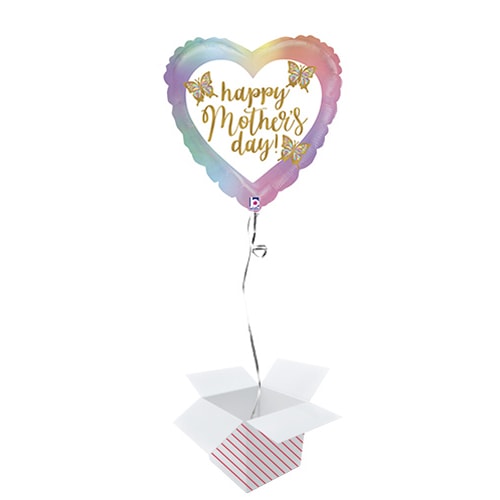 Opal Happy Mother's Day Butterfly Holographic Heart Foil Helium Balloon - Inflated Balloon in a Box