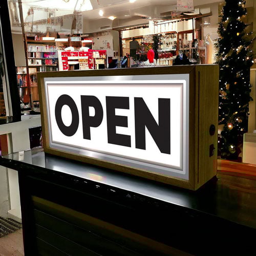 Open LED Light Box Wood Room Sign Product Gallery Image