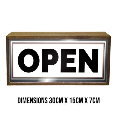 Open LED Light Box Wood Room Sign Product Gallery Image