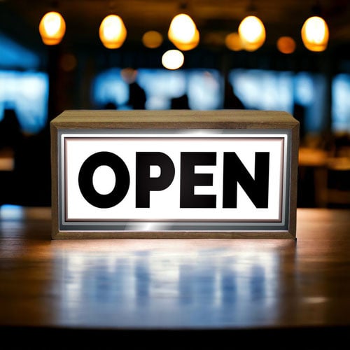 Open LED Light Box Wood Room Sign Product Gallery Image