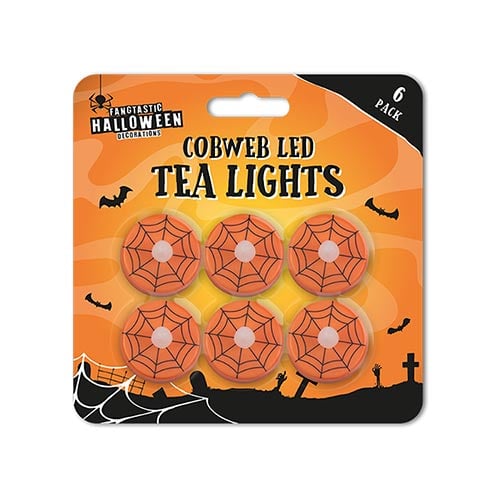 Orange Cobweb Halloween LED Tealights - Pack of 6 View 2