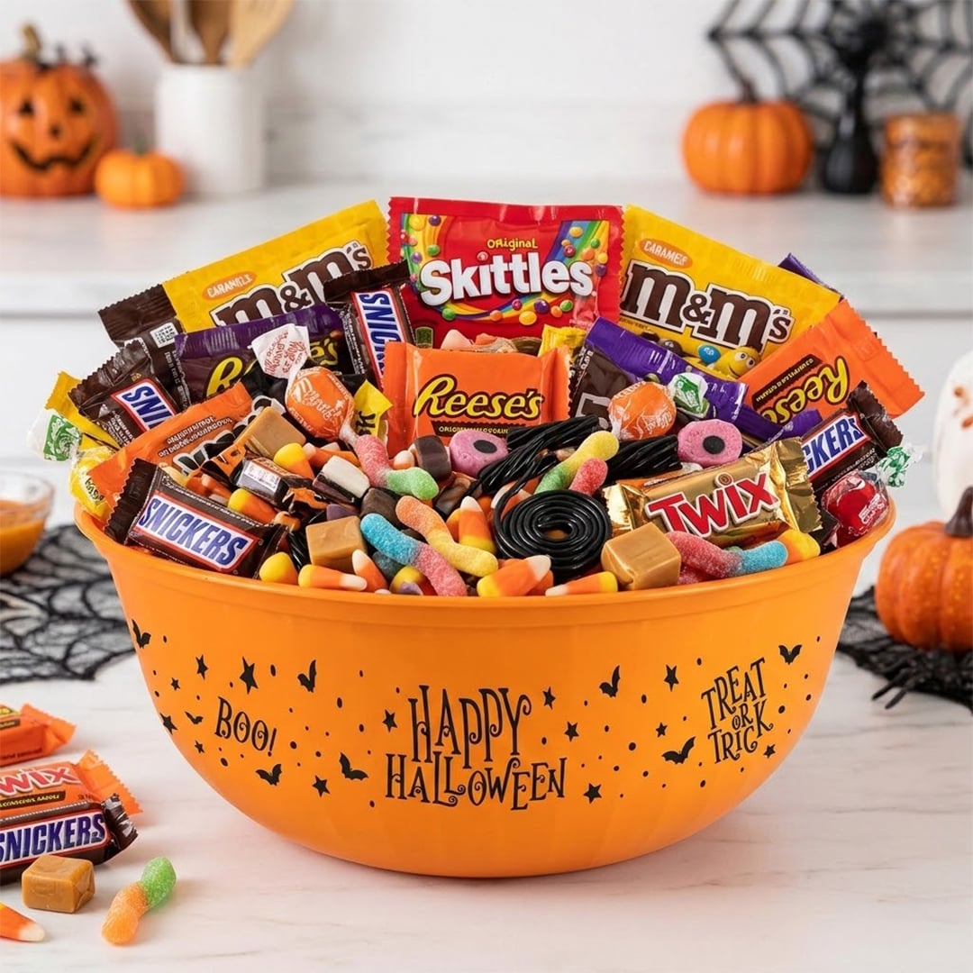 Orange Happy Halloween Round Reusable Plastic Treat Bowl 30cm