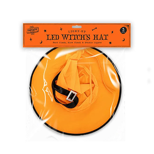 Orange Light Up Witch Hat Halloween Fancy Dress One Size Product Gallery Image