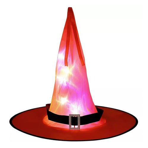 Orange Light Up Witch Hat Halloween Fancy Dress One Size Product Gallery Image